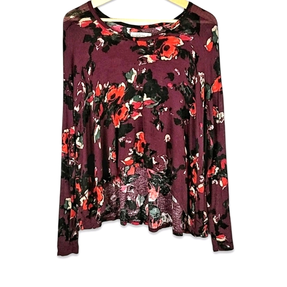 Abercrombie & Fitch Top XS Purple Burgundy Floral Long Sleeve Peasant Top
